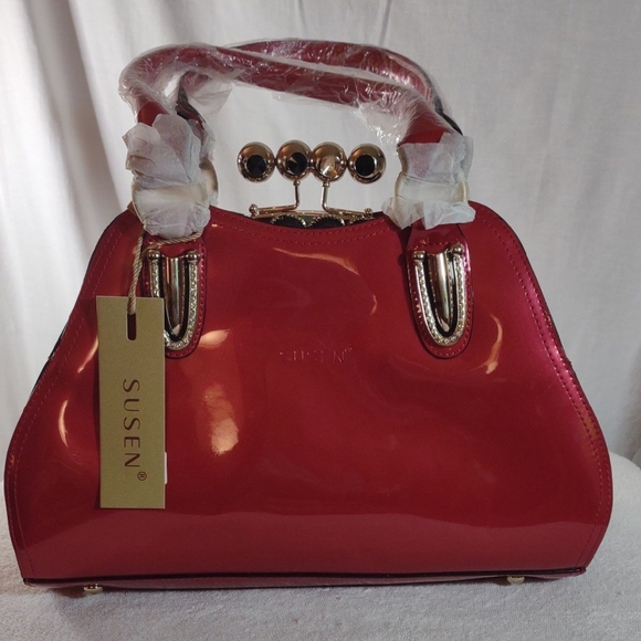 NWT Susen Vibrant Red Satchel / Shoulder Bag w/ Gold Tone Hardware - Picture 1 of 16